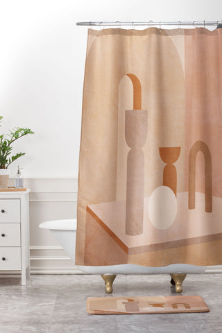 Iveta Abolina Delicious Terracotta Curves II Shower Curtain And Mat