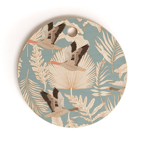 Iveta Abolina Geese and Palm Teal Cutting Board Round