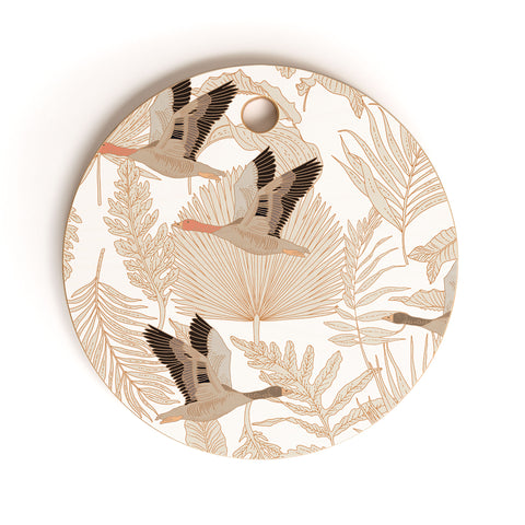 Iveta Abolina Geese and Palm White Cutting Board Round