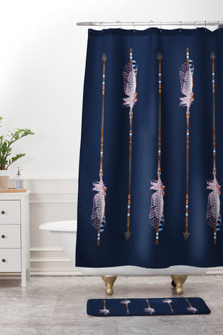 Iveta Abolina Native Blue Arrows Shower Curtain And Mat