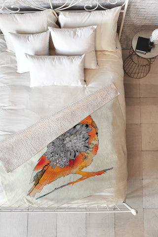 Iveta Abolina Orange Bird Fleece Throw Blanket