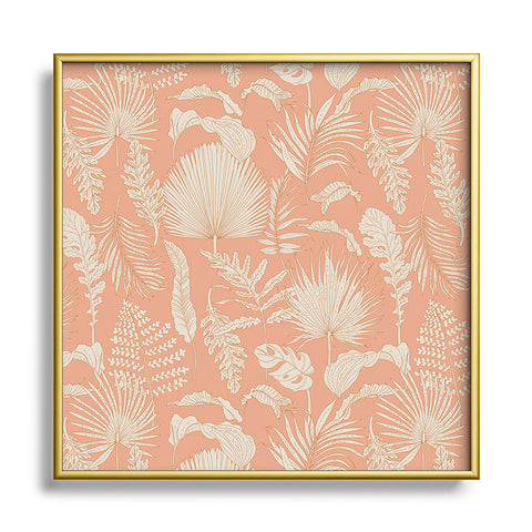 Iveta Abolina Palm Leaves Beige Coral Square Metal Framed Art Print