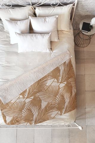 Iveta Abolina Palm Leaves Beige Fleece Throw Blanket