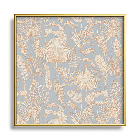 Iveta Abolina Palm Leaves Blue Square Metal Framed Art Print
