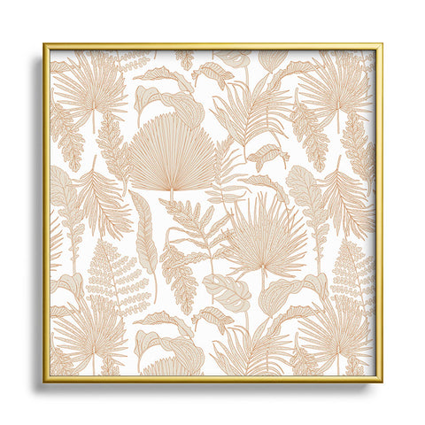 Iveta Abolina Palm Leaves Cream White Square Metal Framed Art Print