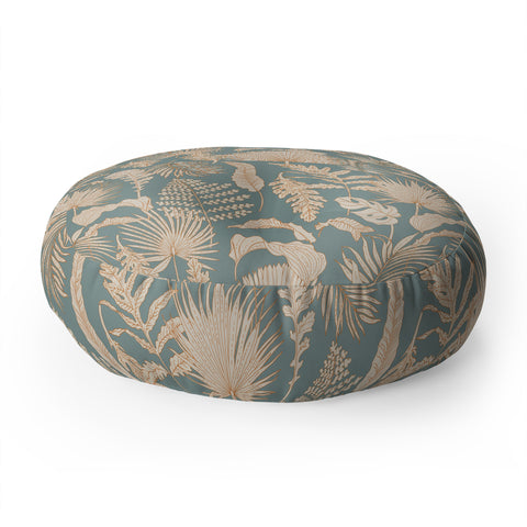 Iveta Abolina Palm Leaves Teal Floor Pillow Round