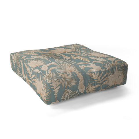 Iveta Abolina Palm Leaves Teal Floor Pillow Square