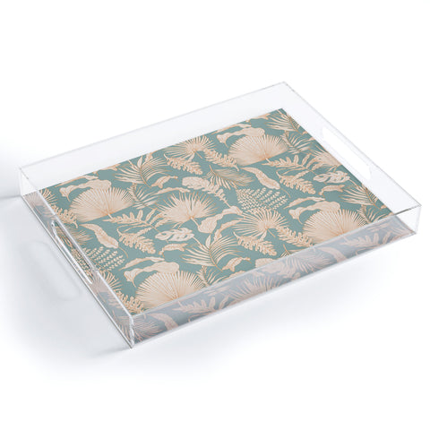 Iveta Abolina Palm Leaves Teal Acrylic Tray