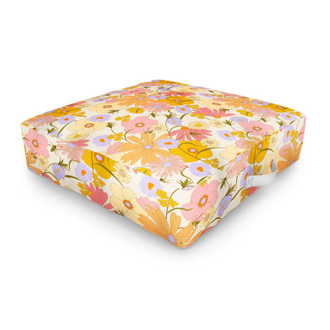 Iveta Abolina Purple Daisies 70s Cream Outdoor Floor Cushion