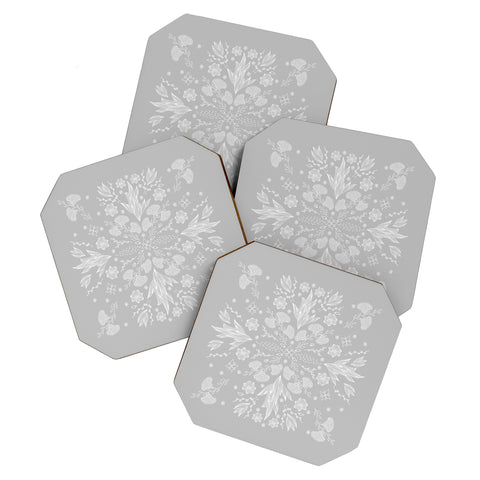 Iveta Abolina White Floral Gray II Coaster Set