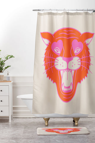 Jaclyn Caris Neon Tiger Shower Curtain And Mat