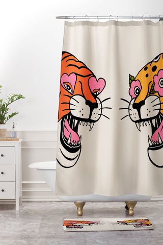 Jaclyn Caris Tiger Cheetah Shower Curtain And Mat