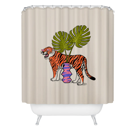 Jaclyn Caris Tiger Plant Shower Curtain