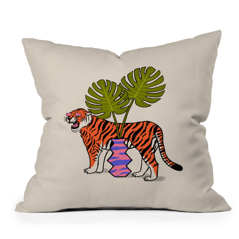 Jaclyn Caris Tiger Plant Throw Pillow