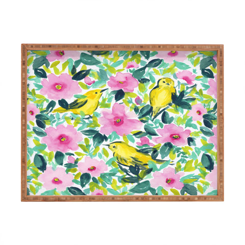 Jacqueline Maldonado Birds n Flowers Yellow Rectangular Tray