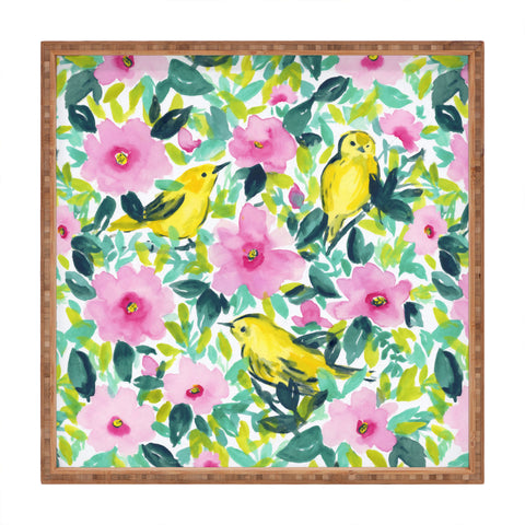 Jacqueline Maldonado Birds n Flowers Yellow Square Tray