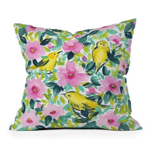 Jacqueline Maldonado Birds n Flowers Yellow Throw Pillow