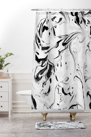 Jacqueline Maldonado Black and White Marble Shower Curtain And Mat