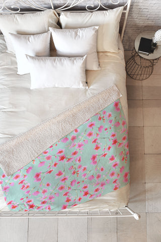 Jacqueline Maldonado Cherry Blossom Mint Fleece Throw Blanket