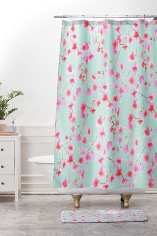 Jacqueline Maldonado Cherry Blossom Mint Shower Curtain And Mat