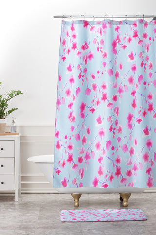 Jacqueline Maldonado Cherry Blossom Periwinkle Shower Curtain And Mat