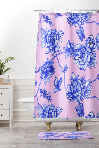 Jacqueline Maldonado Chinoserie Floral Blush Shower Curtain And Mat