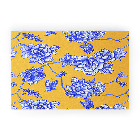 Jacqueline Maldonado Chinoserie Floral Yellow Welcome Mat