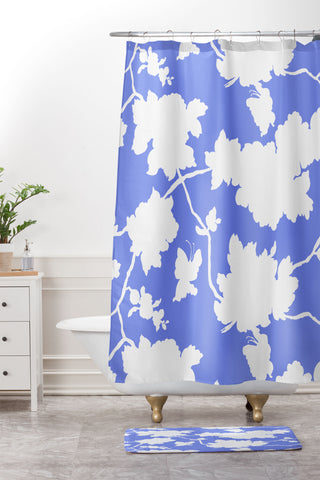 Jacqueline Maldonado Chinoserie Silhouette Blue Shower Curtain And Mat