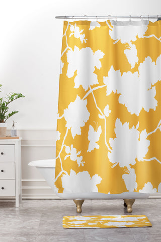 Jacqueline Maldonado Chinoserie Silhouette Yellow Shower Curtain And Mat