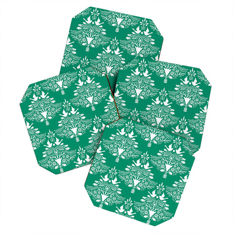 Jacqueline Maldonado Christmas Paper Cutting Green Coaster Set