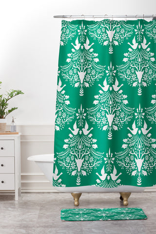 Jacqueline Maldonado Christmas Paper Cutting Green Shower Curtain And Mat
