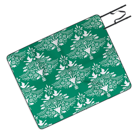 Jacqueline Maldonado Christmas Paper Cutting Green Picnic Blanket