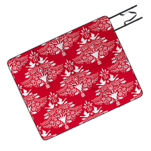 Jacqueline Maldonado Christmas Paper Cutting Red Picnic Blanket