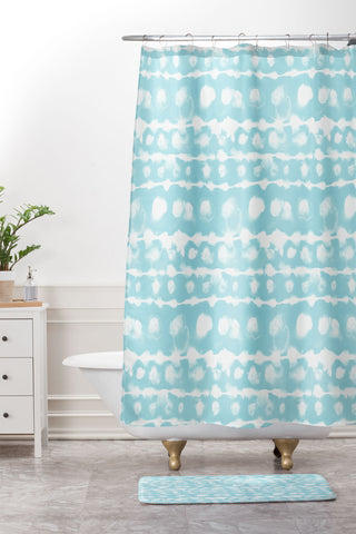 Jacqueline Maldonado Dye Dot Stripe Aqua Shower Curtain And Mat