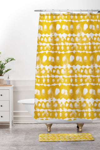 Jacqueline Maldonado Dye Dot Stripe Yellow Shower Curtain And Mat