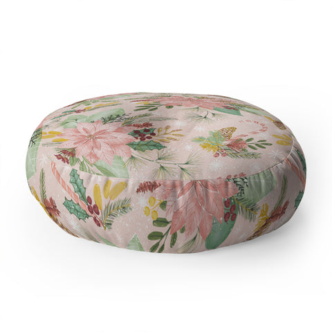 Jacqueline Maldonado Festive Floral Blush Pink Floor Pillow Round