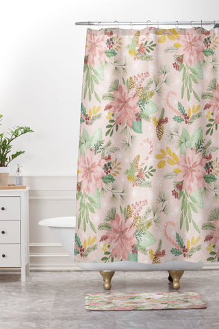 Jacqueline Maldonado Festive Floral Blush Pink Shower Curtain And Mat