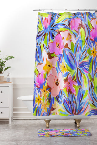 Jacqueline Maldonado Flaunting Floral Apricot Shower Curtain And Mat