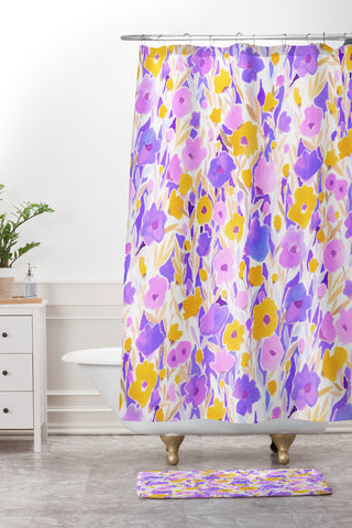 Jacqueline Maldonado Flower Field Lilac Yellow Shower Curtain And Mat