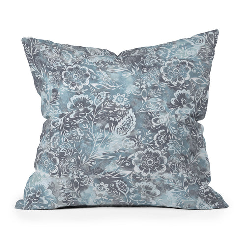 Jacqueline Maldonado Folk Floral Grey Throw Pillow