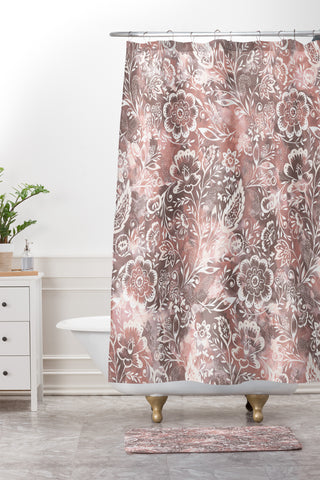 Jacqueline Maldonado Folk Floral Natural Shower Curtain And Mat