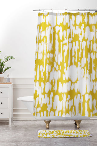 Jacqueline Maldonado Inky Inverse Yellow Shower Curtain And Mat
