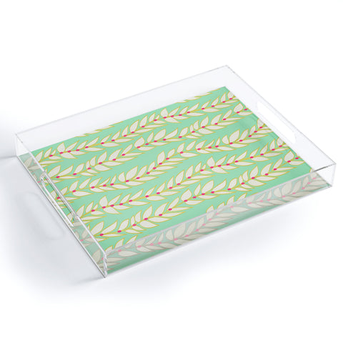 Jacqueline Maldonado Leaf Dot Stripe Mint Acrylic Tray