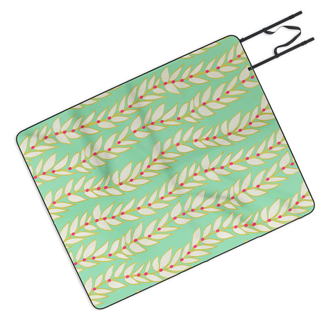 Jacqueline Maldonado Leaf Dot Stripe Mint Picnic Blanket