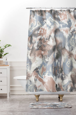 Jacqueline Maldonado Marble Mist Terra Cotta Blue Shower Curtain And Mat