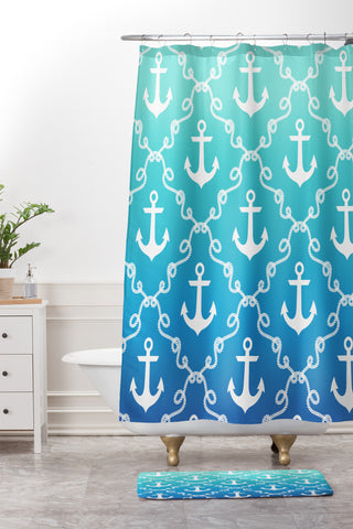 Jacqueline Maldonado Nautical Knots Ombre Blue Shower Curtain And Mat