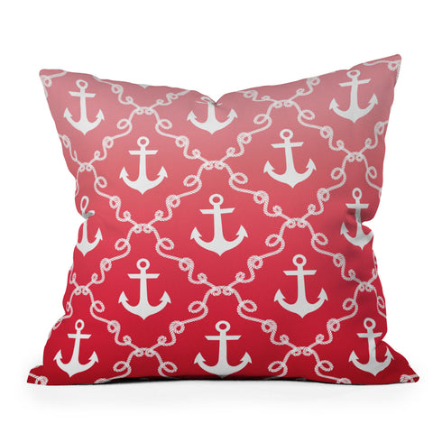 Jacqueline Maldonado Nautical Knots Ombre Red Throw Pillow