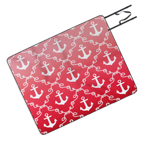 Jacqueline Maldonado Nautical Knots Ombre Red Picnic Blanket
