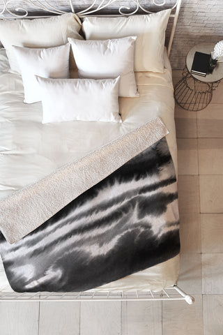 Jacqueline Maldonado Ombre Waves Black and White Fleece Throw Blanket