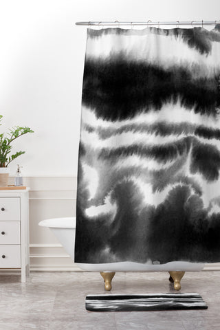 Jacqueline Maldonado Ombre Waves Black and White Shower Curtain And Mat
